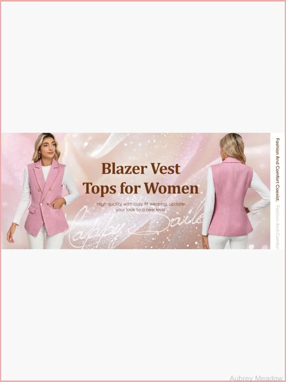 Sleeveless Tweed Blazer Vest Double Breasted Work Suit Jacket with Pockets